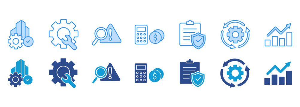 Facility management icon pack dual tone collection set. Chart with keywords Vector Illustration Concept