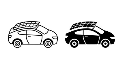 Fototapeta premium Solar Car Icon: Two stylized icons of a car equipped with solar panels on its roof, representing eco-friendly transportation and renewable energy.