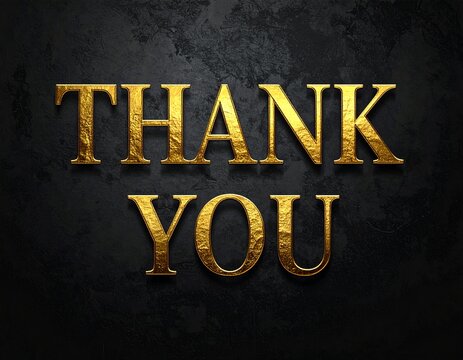 Thank You Gold Script Calligraphy on Black Background, Elegant Handwritten Golden Foil Lettering