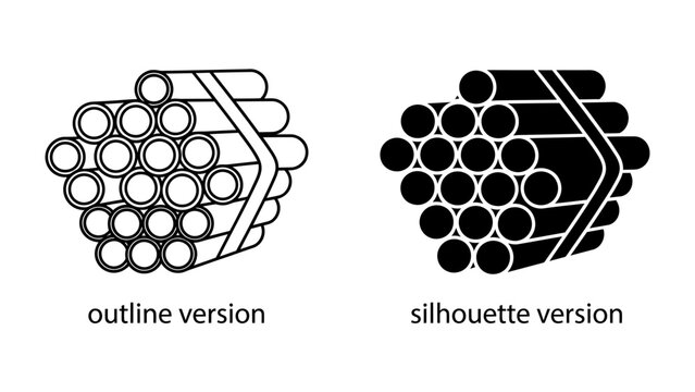 Industrial Pipe Icons: A set of graphic icons representing industrial pipes in both outline and silhouette versions, suitable for technical drawings and engineering diagrams.