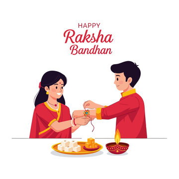 Raksha Bandhan celebration: brother ties rakhi on sister's wrist with sweets and diya
