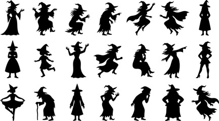 Fototapeta premium Halloween witch silhouettes spooky vector designs for festive decorations graphic assets