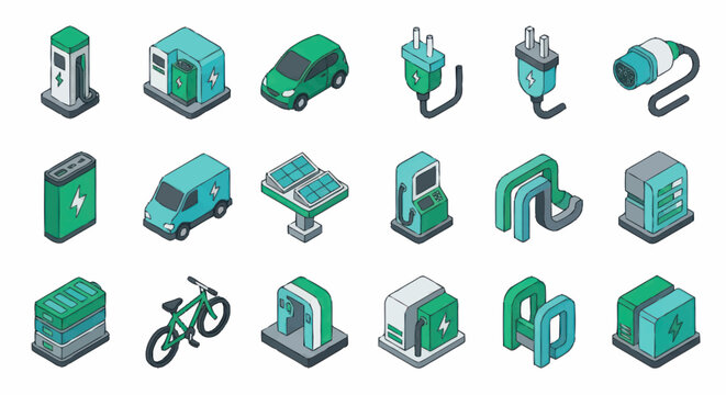 Isometric Green Technology and Industry Icons Collection.