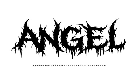 Angel font. gothic lettering design featuring razor sharp, alphabet chaotic strokes. perfect for metal, streetwear, and extreme typography © Necis Illustration