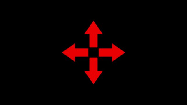 Four arrows corner four arrows expand Outline icon animation on black background. Arrow icon in trendy flat icon. Arrows all directions icon. 4k video