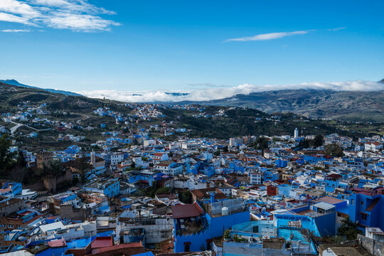 Panoramic view of Chefchaouen the blue city of Morocco