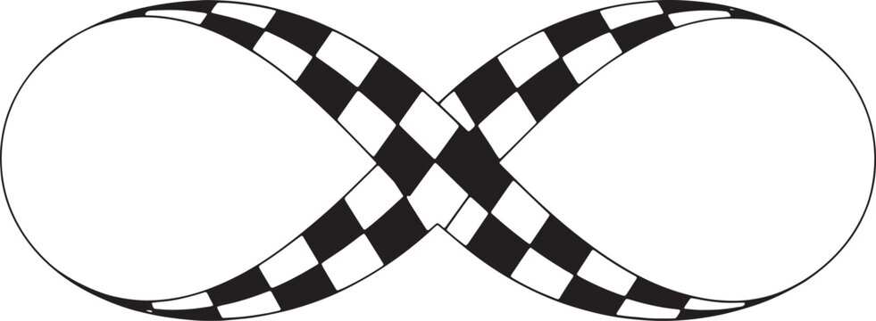 Infinity sign with checkered flag texture for endless racing competition and speed concept