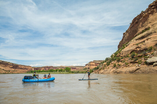 Friends on a river rafting adventure trip