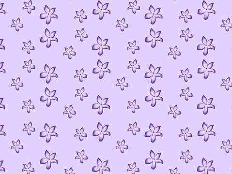 Repeated pattern of stylized purple flowers on a light purple background. The flowers vary in size, with five petals each, arranged in a scattered formation. This design creates a seamless and symmetr