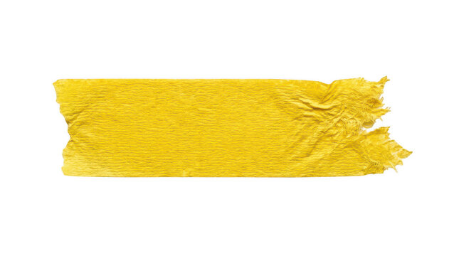 Yellow masking tape strip with torn edges, wrinkled paper adhesive texture, decorative washi tape element for scrapbooking and moodboards isolated on Transparent Background
