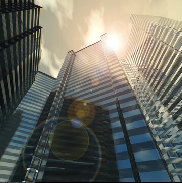Skyscrapers, high-rise buildings, skyscrapers against the sky, modern buildings viewed from below, 3D rendering