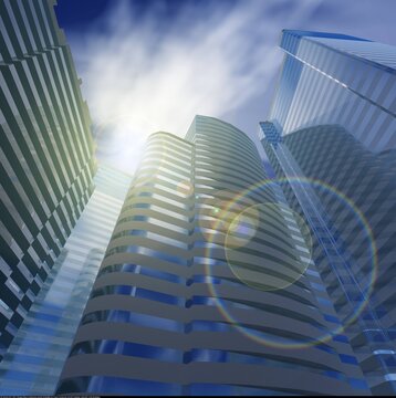 Skyscrapers, high-rise buildings, skyscrapers against the sky, modern buildings viewed from below, 3D rendering