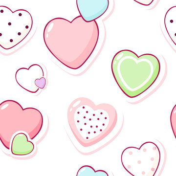 Vector seamless pattern with cute hearts. Tiling heart pattern in cutecore theme. Sweet heart themed cozy Romantic repeating design. Endless texture can be used for pattern fills, fabric design