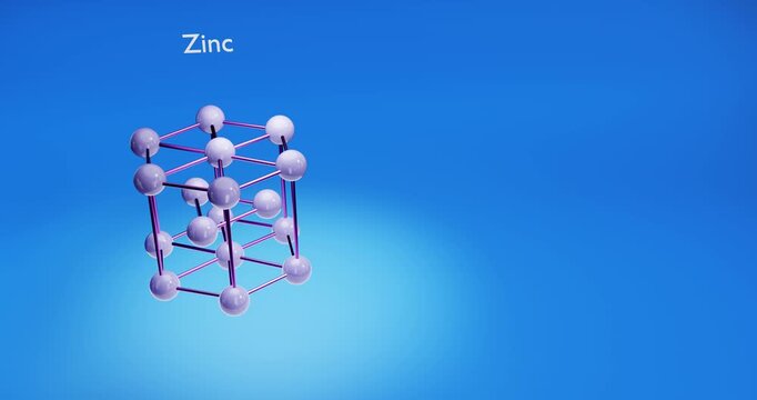 Zinc crystal structure. Science concept. 3d render video.