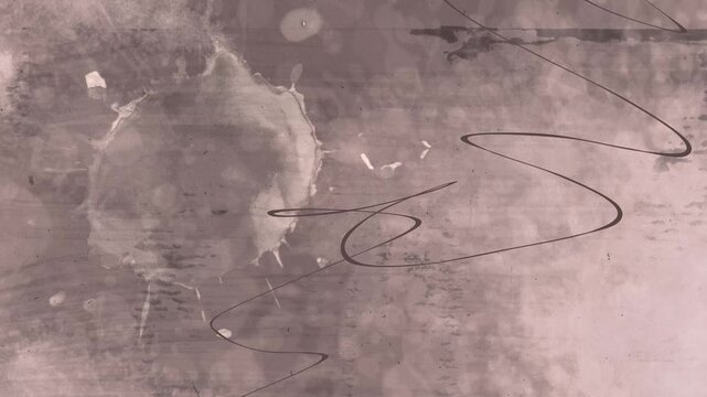 Light vintage background with ink blots and pencil scribbles on old paper with scratches and stains.  Looped background with texture animation.