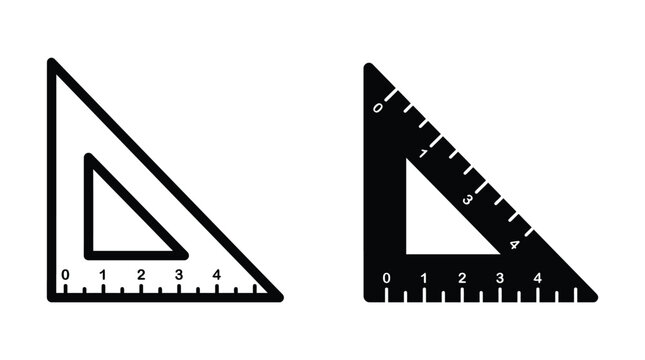 Triangle ruler drafting tools outline and solid icons with triangle drafting geometry mathematics engineering measurement architect education instrument stationary