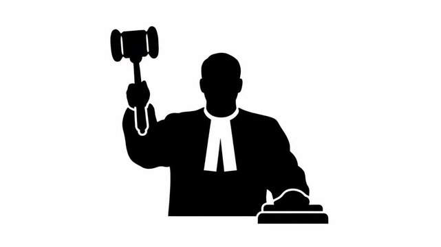 Judge with gavel in silhouette, making a decision, justice and legal system concept, courtroom drama