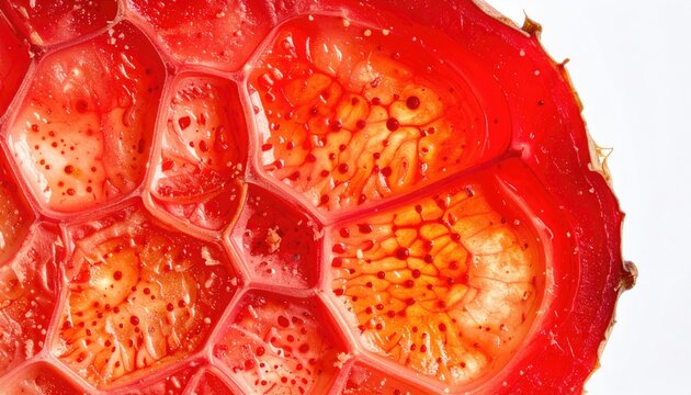 Fresh Red Dragon Fruit Inner Cross Section with Hexagonal Segments