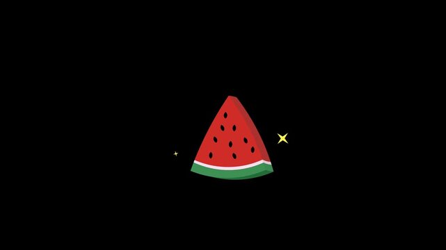 Animation of a triangular red watermelon slice on an alpha background, the watermelon slice is suitable for a summer theme