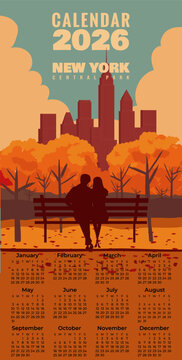 Monthly 2026 Calendar New York Central Park Poster