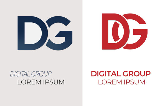 Professional Digital Group Monogram Logo Templates Featuring Interlocking DG Letters in Corporate Navy Blue and Modern Red Color Schemes for Business Identity