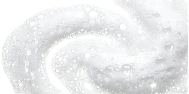 Close up of white soap foam bubbles swirling in a circle pattern forming a soft liquid texture background
