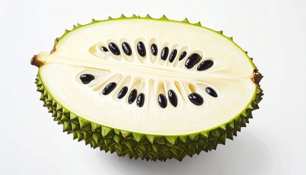 Ripe Green Dragon Fruit Half Open Showcasing White Flesh with Black Seeds