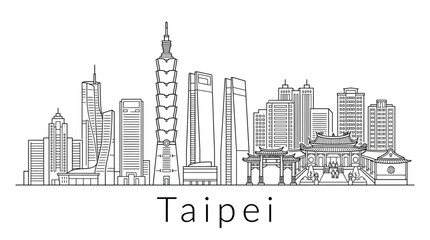 Obraz premium Taipei Skyline Outline Vector - Modern Architecture and Traditional Landmark