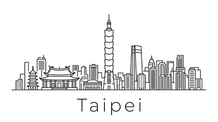 Obraz premium Taipei skyline outline illustration, modern city, traditional architecture, white background