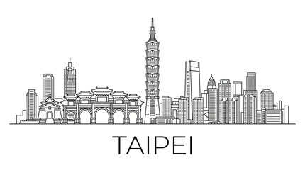 Obraz premium Taipei Skyline Silhouette - Famous Landmarks and Modern Architecture