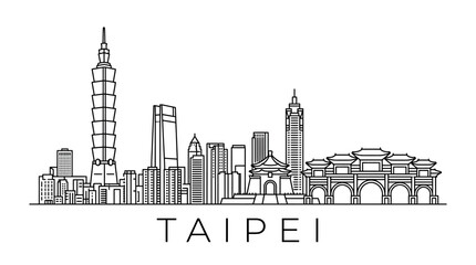 Obraz premium Taipei Skyline Silhouette - Iconic Buildings and Archway - Vector Illustration
