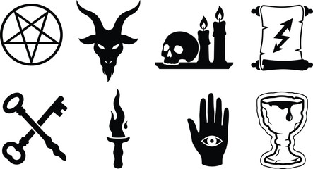 Occult and esoteric gothic vector icons set for magic ritual witchcraft halloween mystery spiritual satanic symbols, © pappa