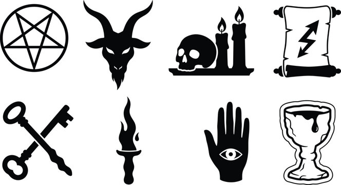 Occult and esoteric gothic vector icons set for magic ritual witchcraft halloween mystery spiritual satanic symbols,