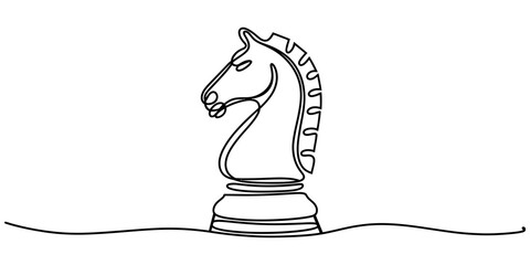Continuous single line drawing of a chess knight horse piece for strategy and game design Vector, illustration © Digital Illustration
