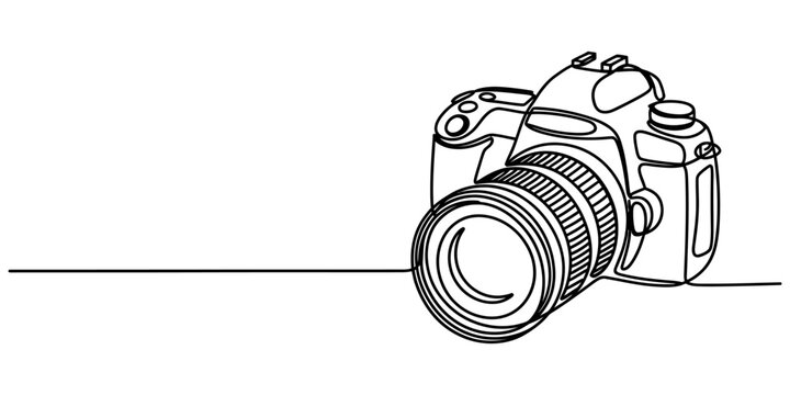 Continuous single line drawing of a professional dslr camera Vector, illustration