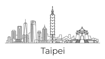 Obraz premium Taipei Skyline Silhouette: Iconic Landmarks and Modern Architecture in Outline Art