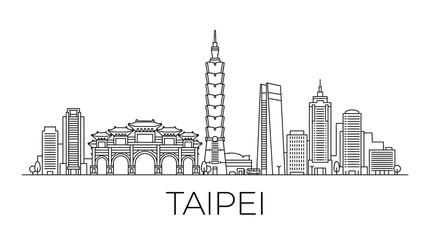 Obraz premium Taipei skyline silhouette, modern city, Taiwan buildings, urban landscape