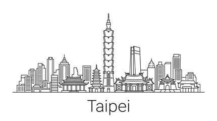 Obraz premium Taipei Skyline, Taiwan - Minimalist Line Art Cityscape, Taipei 101 Landmark