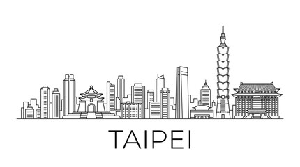 Fototapeta premium Taipei Skyline, Taiwan Cityscape Outline - Vector Art