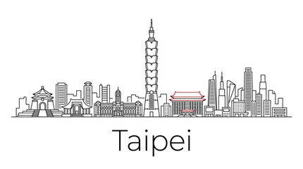 Obraz premium Taipei skyline, Taiwan - modern architecture, landmarks, city view, line art