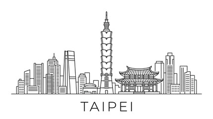 Obraz premium Taipei City Skyline Line Art Illustration