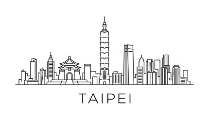 Obraz premium Taipei City Skyline Outline - Taiwan Landmark Silhouette Vector Art