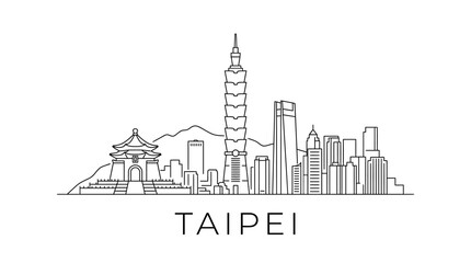 Obraz premium Taipei City Skyline Outline - Iconic Buildings, Artistic Illustration