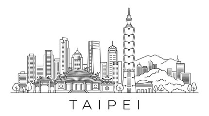 Obraz premium Taipei City Skyline Outline Icon - Taiwan Landmark Architecture