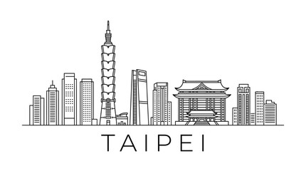 Obraz premium Taipei City Skyline Vector Illustration: Iconic Buildings with Traditional Architecture