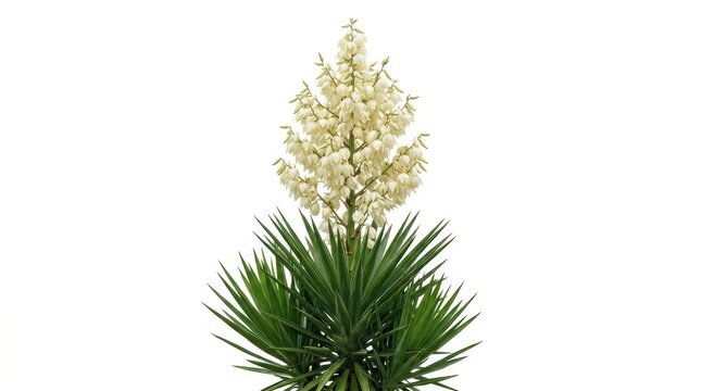 Blooming yucca plant with tall white flower spike botanical vertical