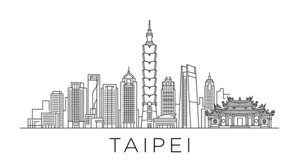 Obraz premium Taipei Skyline - Line Art Cityscape with Taipei 101 and traditional architecture