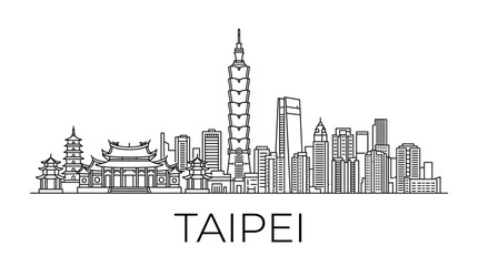 Obraz premium Taipei Skyline - Modern and Traditional Architecture Outline