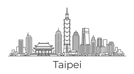 Obraz premium Taipei Skyline Art - Modern Architecture & Traditional Temple - Vector Illustration