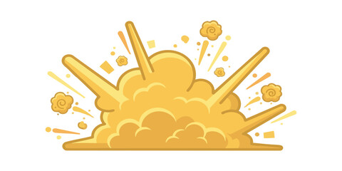 Cartoon comic book style yellow explosion effect with smoke clouds and debris fragments for action scene design © ZenVectors